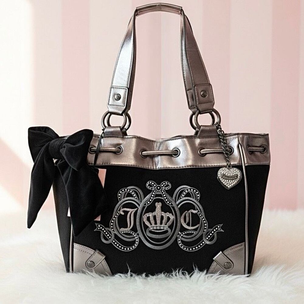 Juicy Couture Juicy Lover’s Black & Silver Metallic Daydreamer Tote Bag